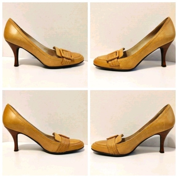TED BAKER Loafer Buckle Stitched‎ Leather Heels Women's 6 Round Toe Shoes Beige - Picture 2 of 14